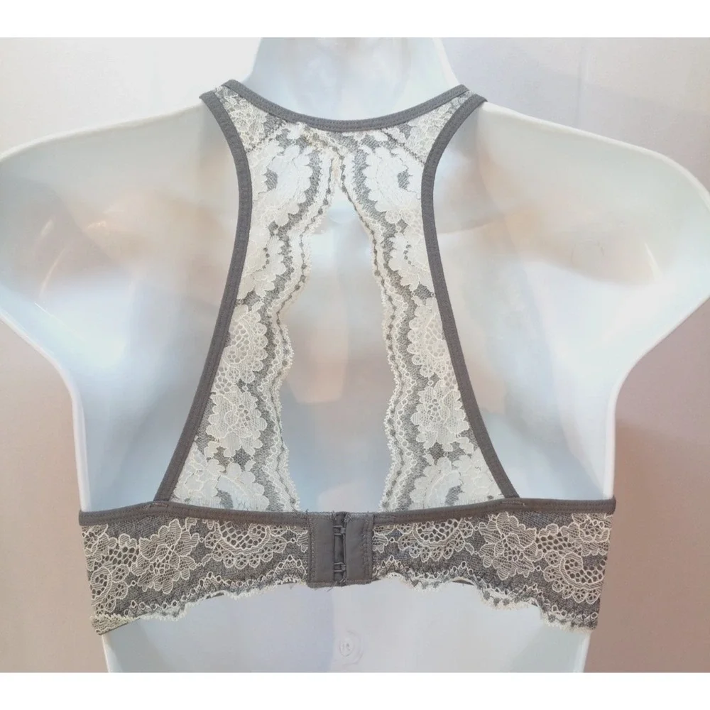 Felina Racerback T-Back Bralette, Women's Bra, Small, Gray Lace